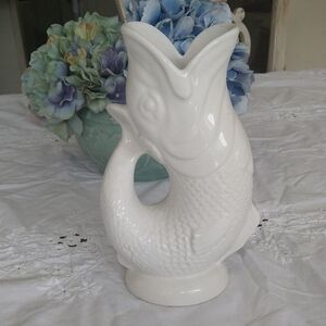 White creamware Ceramic Fish Vase made in Italy